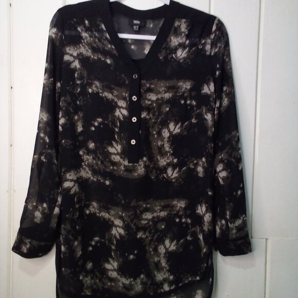 Mossimo Blouse Women XS Long Sleeve Sheer Pattern Black Gray - Picture 1 of 15